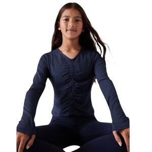 Athleta Girl Downtime Ruched Front Long Sleeve Top Heather Blue Medium